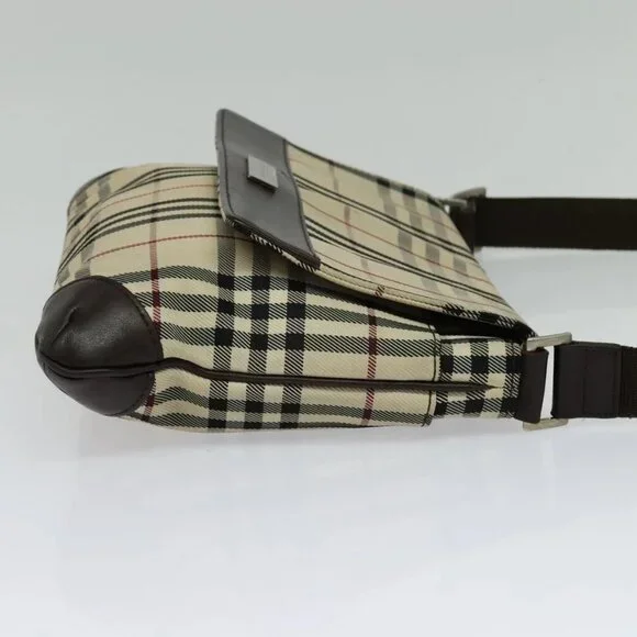 BURBERRY Nova Check Shoulder Bag Nylon Beige Silver Auth hk2950